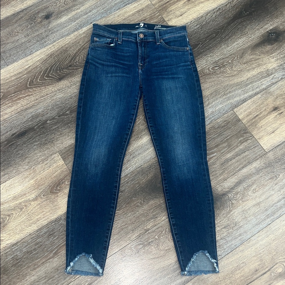 7 For All Mankind Ankle Gwenevere High-Rise Frayed Skinny Jeans - Picture 8 of 9